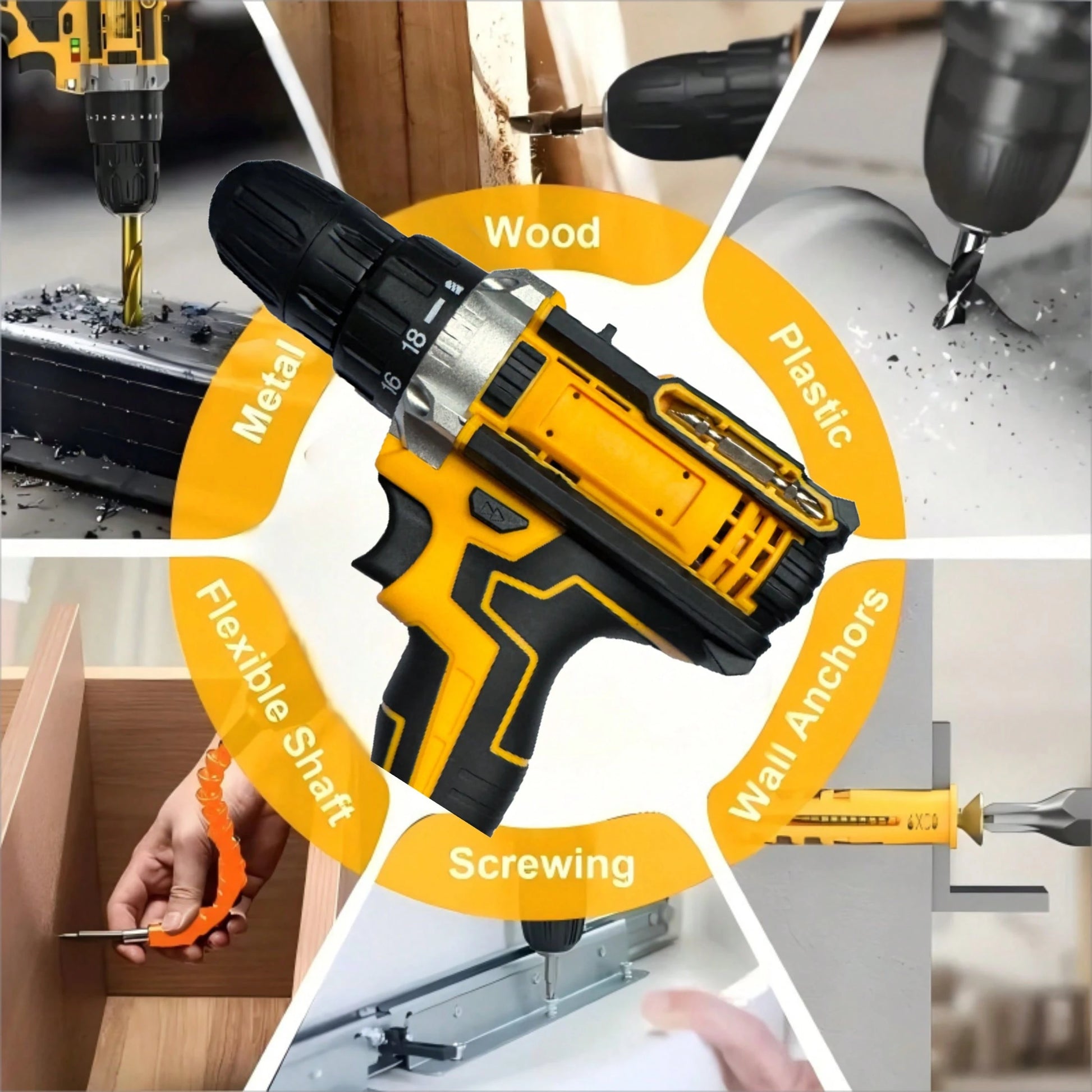 Industrial-Grade 21V Brushless Drill Set With 2*1200mAh Batteries & Fast Charger| 18+1 Speed Torque Adjustment| 10mm Keyless Chuck| 24/36pcs Chrome Vanadium Steel Bit Set| Heavy-Duty Metal Drillin