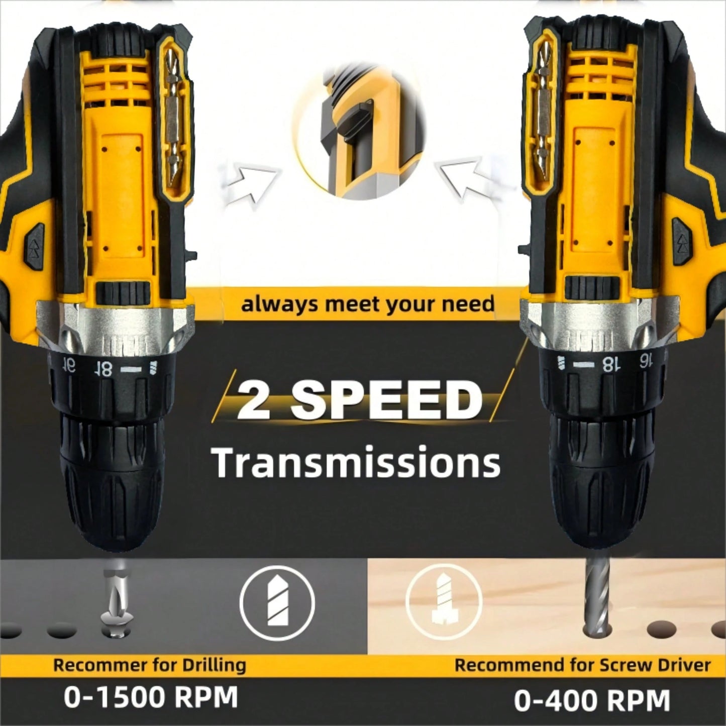 Industrial-Grade 21V Brushless Drill Set With 2*1200mAh Batteries & Fast Charger| 18+1 Speed Torque Adjustment| 10mm Keyless Chuck| 24/36pcs Chrome Vanadium Steel Bit Set| Heavy-Duty Metal Drillin