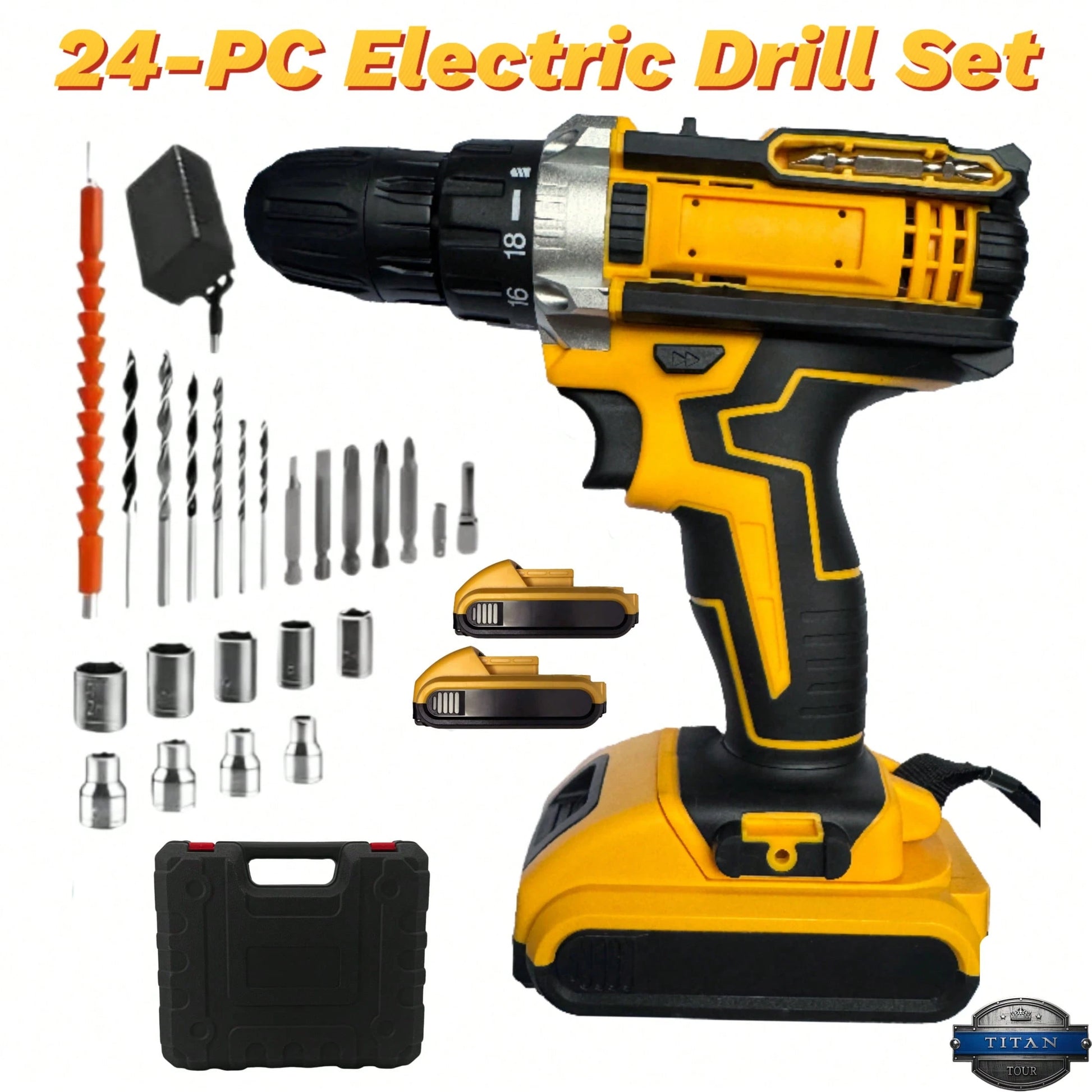 Industrial-Grade 21V Brushless Drill Set With 2*1200mAh Batteries & Fast Charger| 18+1 Speed Torque Adjustment| 10mm Keyless Chuck| 24/36pcs Chrome Vanadium Steel Bit Set| Heavy-Duty Metal Drillin