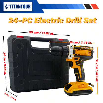 Industrial-Grade 21V Brushless Drill Set With 2*1200mAh Batteries & Fast Charger| 18+1 Speed Torque Adjustment| 10mm Keyless Chuck| 24/36pcs Chrome Vanadium Steel Bit Set| Heavy-Duty Metal Drillin