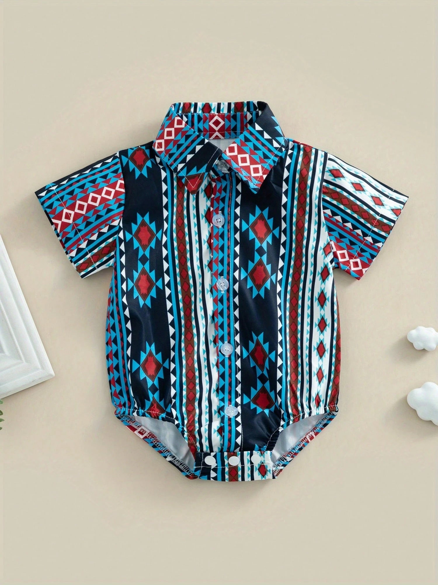 Infant Baby Boy Romper Cow Print Short Sleeve Lapel Button Bodysuit Tops Western Cowboy Shirt Gentlemen Clothes