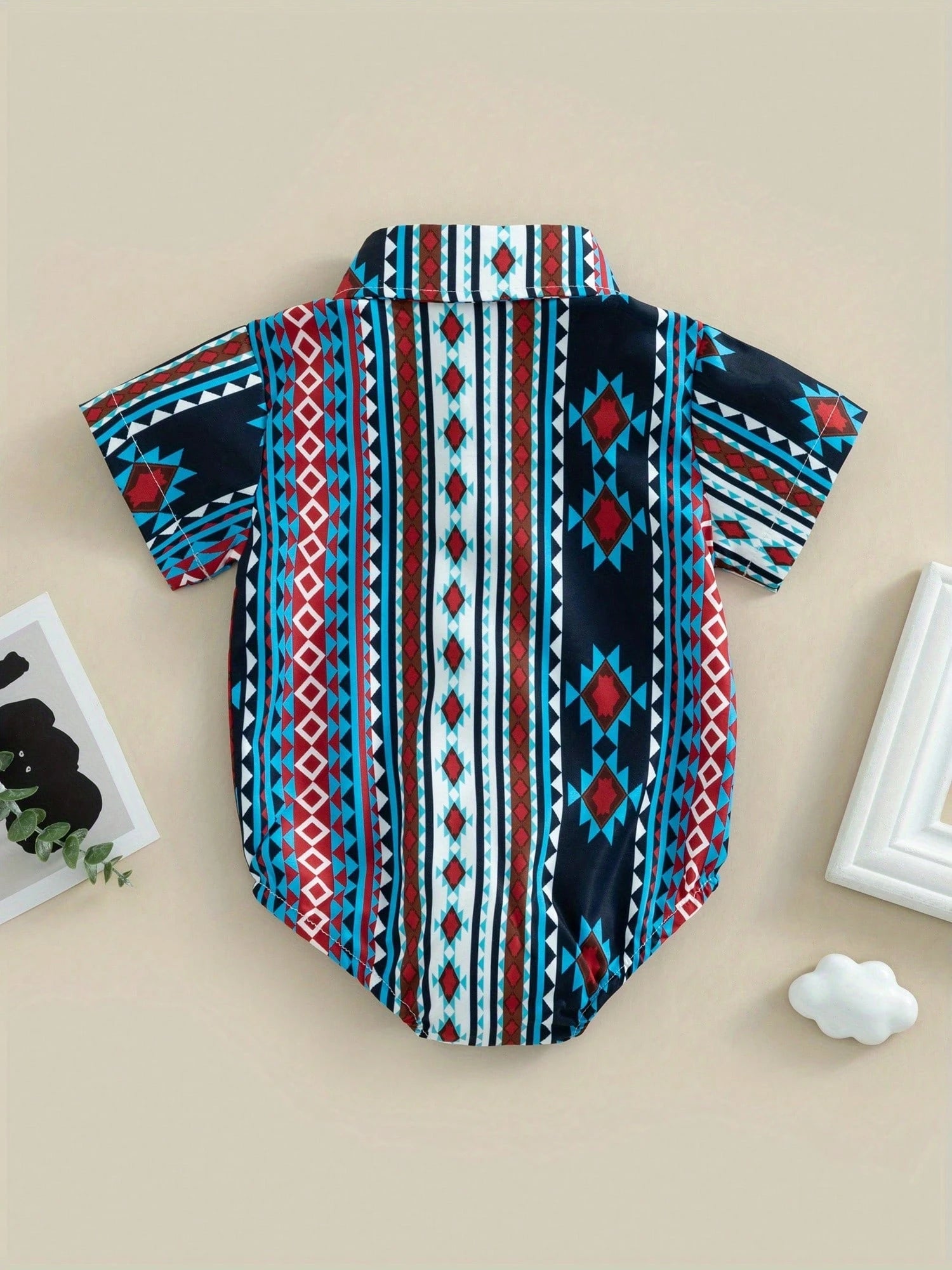 Infant Baby Boy Romper Cow Print Short Sleeve Lapel Button Bodysuit Tops Western Cowboy Shirt Gentlemen Clothes