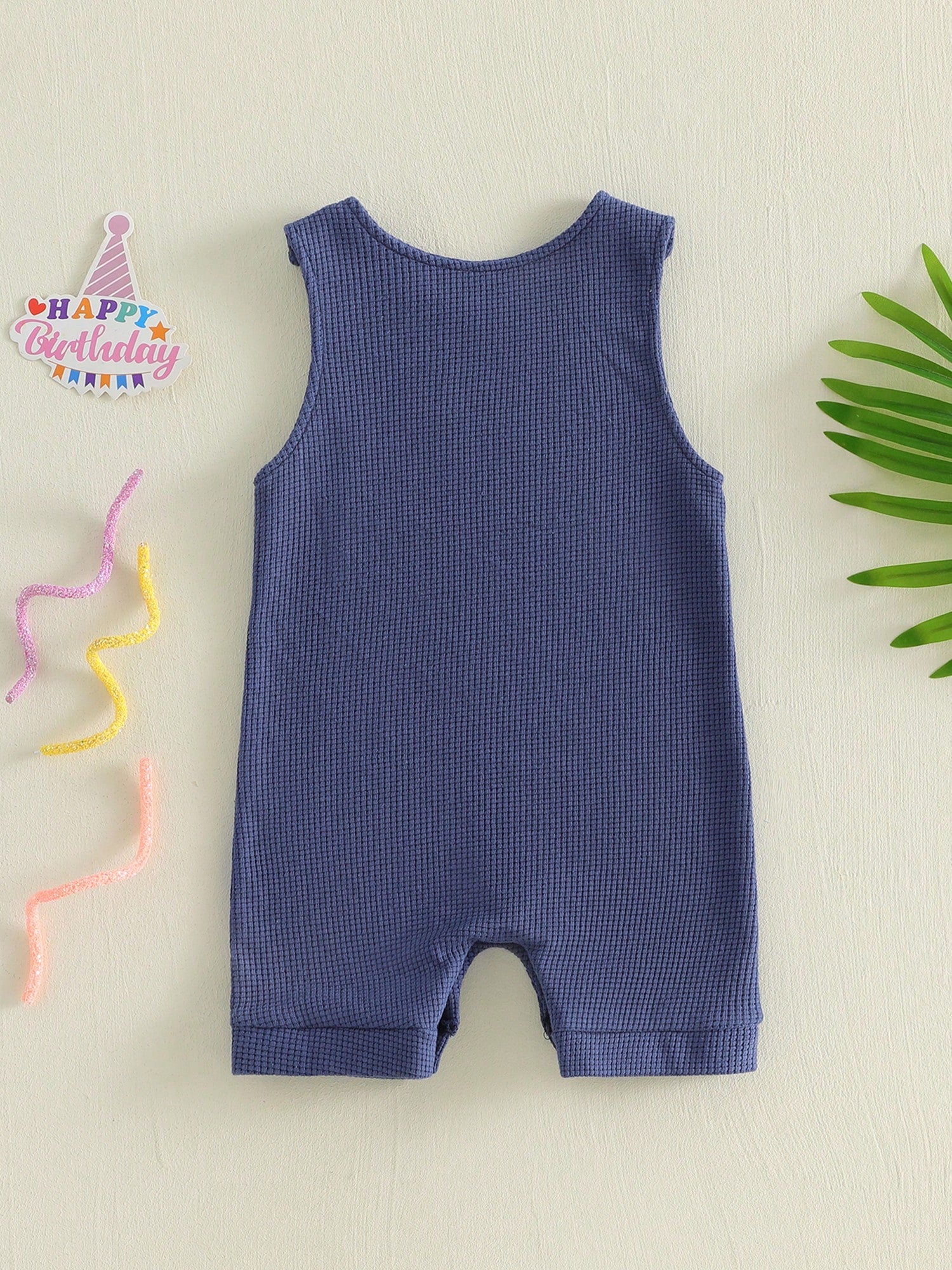 Infant Boy Summer 1/2 Birthday Romper Half Birthday Overalls Sleeveless Crew Neck Letter Number Embroidery Full Length Waffled Jumpsuit Newborn Boys 1/2 Years Old Romper