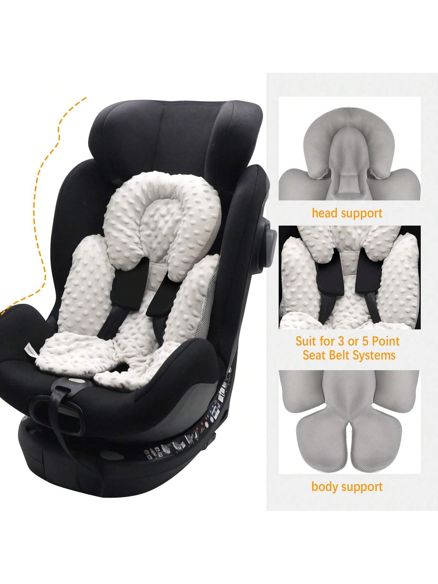 Infant Car Seat Insert, Baby Car Seat Head & Body Support For Newborn, 2-In-1 Reversible Baby Car Seat Cushion, Soft Stroller Cushion Insert