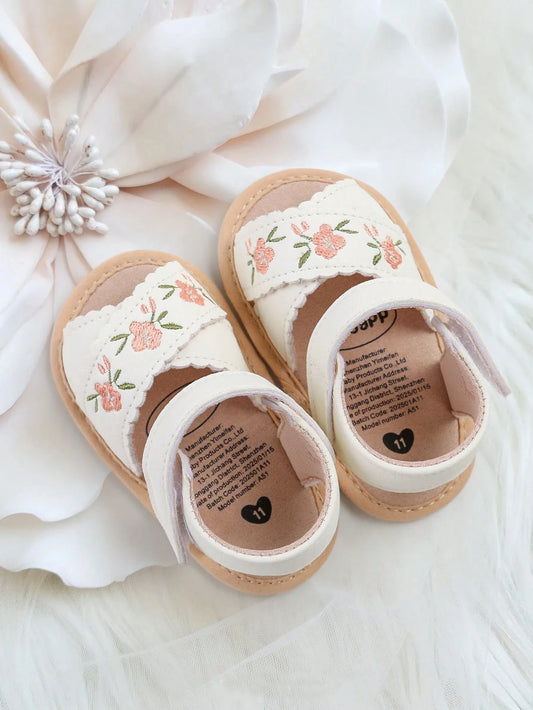 Infant Toddler Infant Girls PU Leather Soft Open Toe Summer Sandals Flower Princess Flat Shoes