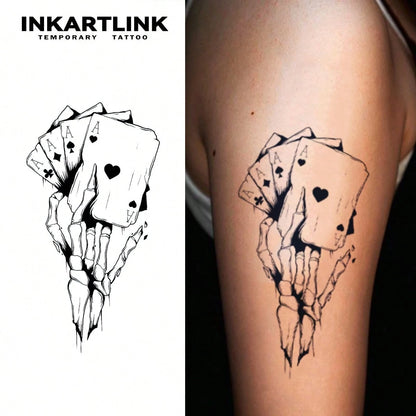 INKARTLINK Gothic Dark Skull Temporary Tattoo| Herbal Juice Formula 15-Day Lasting| Semi-Permanent Waterproof Fake Tattoo| Unisex Personalized Sticker| Dark Aesthetics Body Art| Essential For Hal