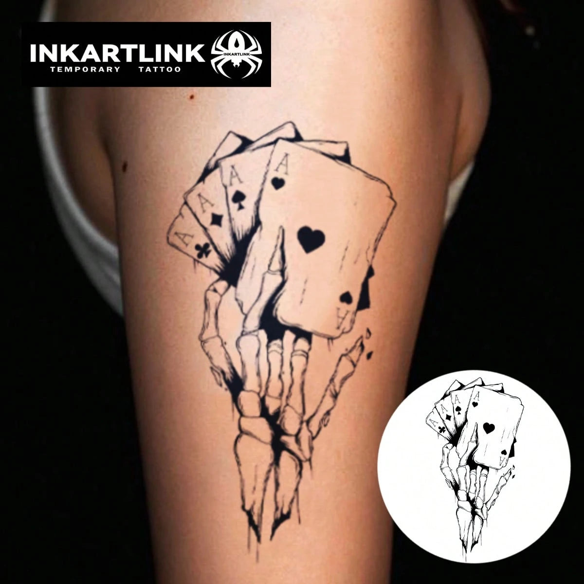 INKARTLINK Gothic Dark Skull Temporary Tattoo| Herbal Juice Formula 15-Day Lasting| Semi-Permanent Waterproof Fake Tattoo| Unisex Personalized Sticker| Dark Aesthetics Body Art| Essential For Hal