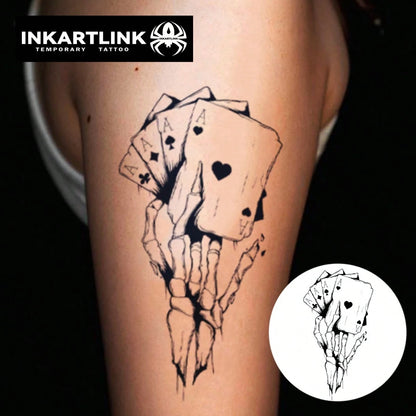 INKARTLINK Gothic Dark Skull Temporary Tattoo| Herbal Juice Formula 15-Day Lasting| Semi-Permanent Waterproof Fake Tattoo| Unisex Personalized Sticker| Dark Aesthetics Body Art| Essential For Hal