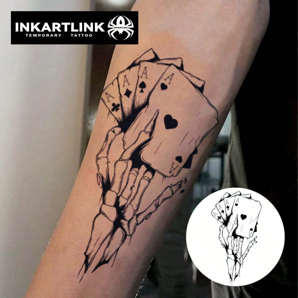 INKARTLINK Gothic Dark Skull Temporary Tattoo| Herbal Juice Formula 15-Day Lasting| Semi-Permanent Waterproof Fake Tattoo| Unisex Personalized Sticker| Dark Aesthetics Body Art| Essential For Hal