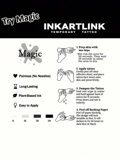 INKARTLINK Gothic Dark Skull Temporary Tattoo| Herbal Juice Formula 15-Day Lasting| Semi-Permanent Waterproof Fake Tattoo| Unisex Personalized Sticker| Dark Aesthetics Body Art| Essential For Hal