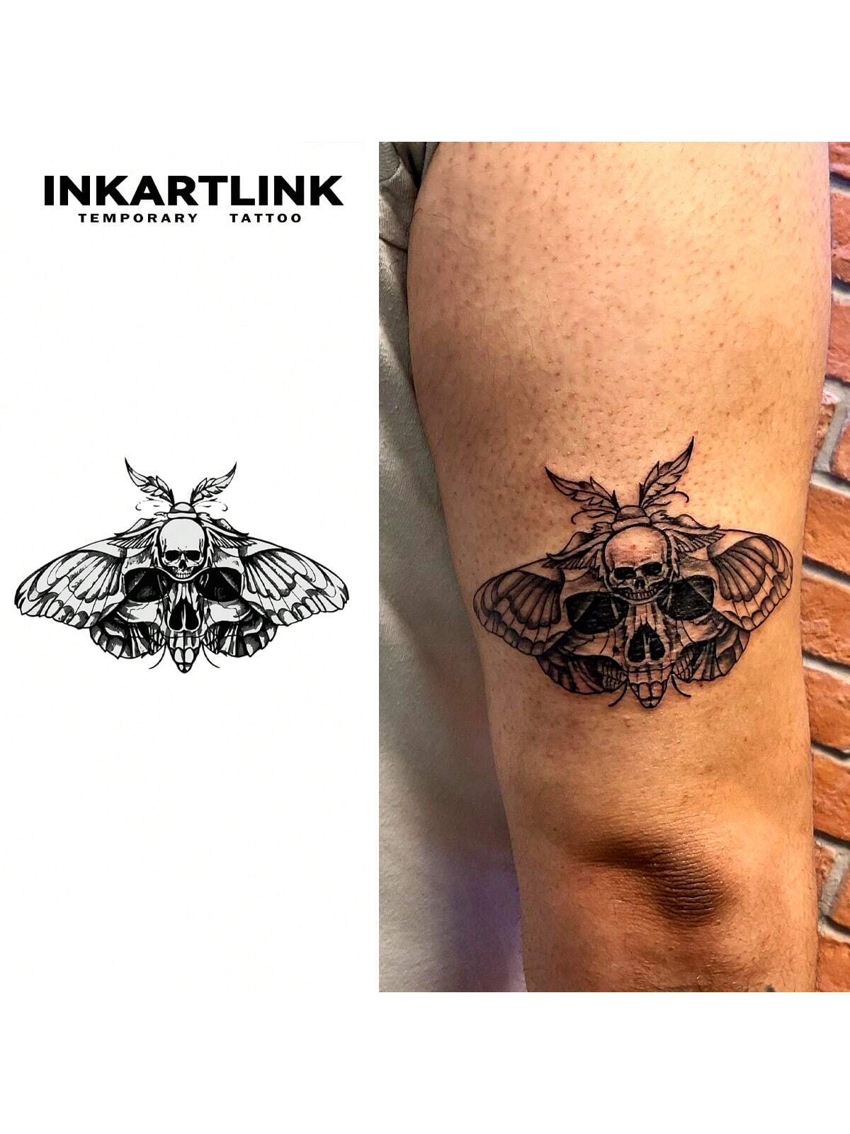 INKARTLINK Gothic Dark Skull Temporary Tattoo| Herbal Juice Formula 15-Day Lasting| Semi-Permanent Waterproof Fake Tattoo| Unisex Personalized Sticker| Dark Aesthetics Body Art| Essential For Hal