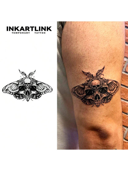 INKARTLINK Gothic Dark Skull Temporary Tattoo| Herbal Juice Formula 15-Day Lasting| Semi-Permanent Waterproof Fake Tattoo| Unisex Personalized Sticker| Dark Aesthetics Body Art| Essential For Hal