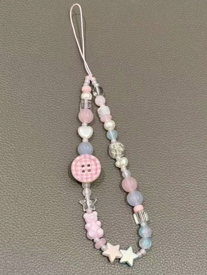 INS Pink Phone Lanyard Chain, Beaded Camera Strap Wristlet For Girls