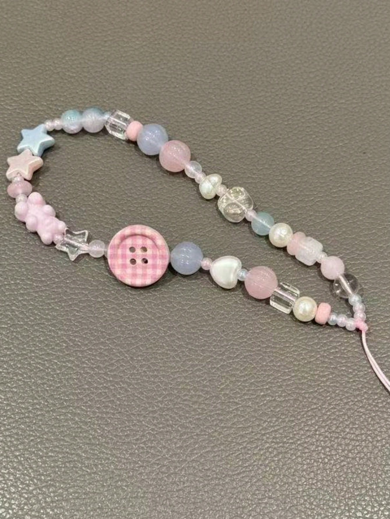 INS Pink Phone Lanyard Chain, Beaded Camera Strap Wristlet For Girls