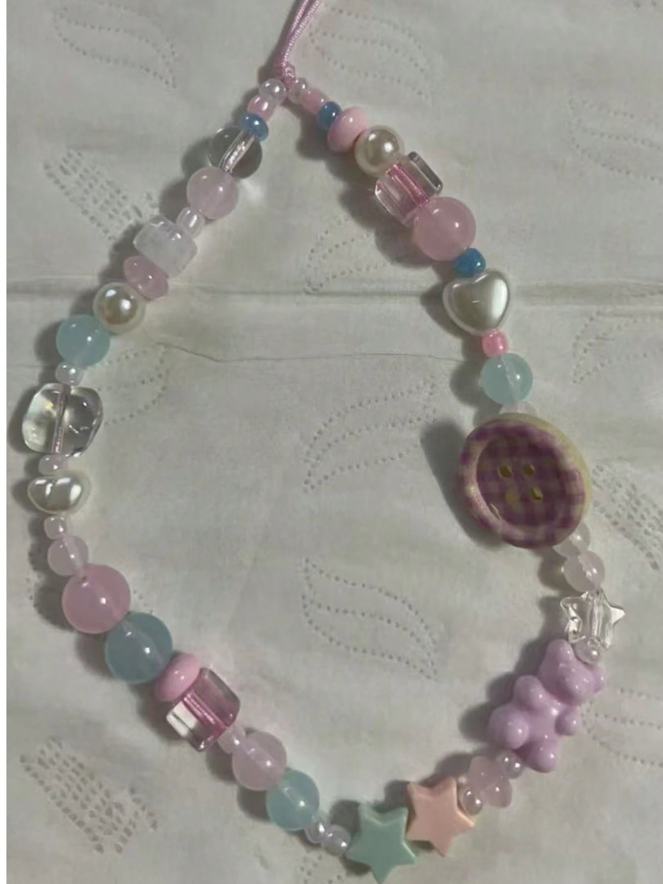 INS Pink Phone Lanyard Chain, Beaded Camera Strap Wristlet For Girls