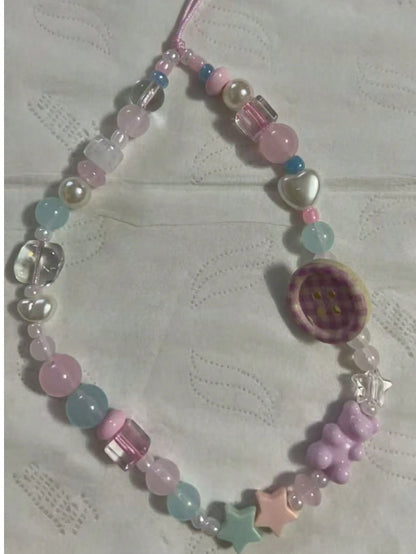 INS Pink Phone Lanyard Chain, Beaded Camera Strap Wristlet For Girls