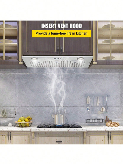 Insert Range Hood, 800CFM 3-Speed, 36 Inch Stainless Steel Built-In Kitchen Vent With Push Button Control LED Lights Baffle Filters, Ducted/Ductless Convertible, ETL Listed