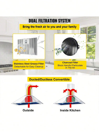 Insert Range Hood, 800CFM 3-Speed, 36 Inch Stainless Steel Built-In Kitchen Vent With Push Button Control LED Lights Baffle Filters, Ducted/Ductless Convertible, ETL Listed