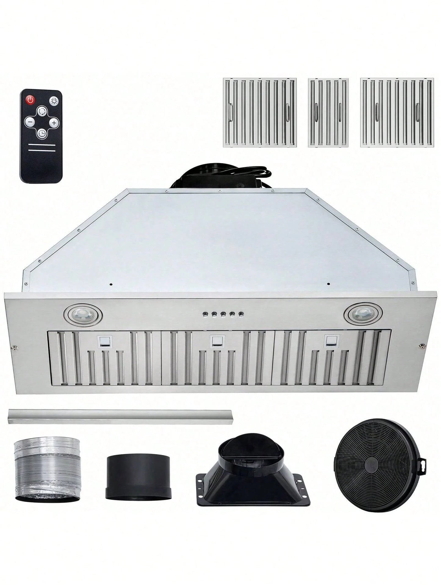 Insert Range Hood, 800CFM 3-Speed, 36 Inch Stainless Steel Built-In Kitchen Vent With Push Button Control LED Lights Baffle Filters, Ducted/Ductless Convertible, ETL Listed