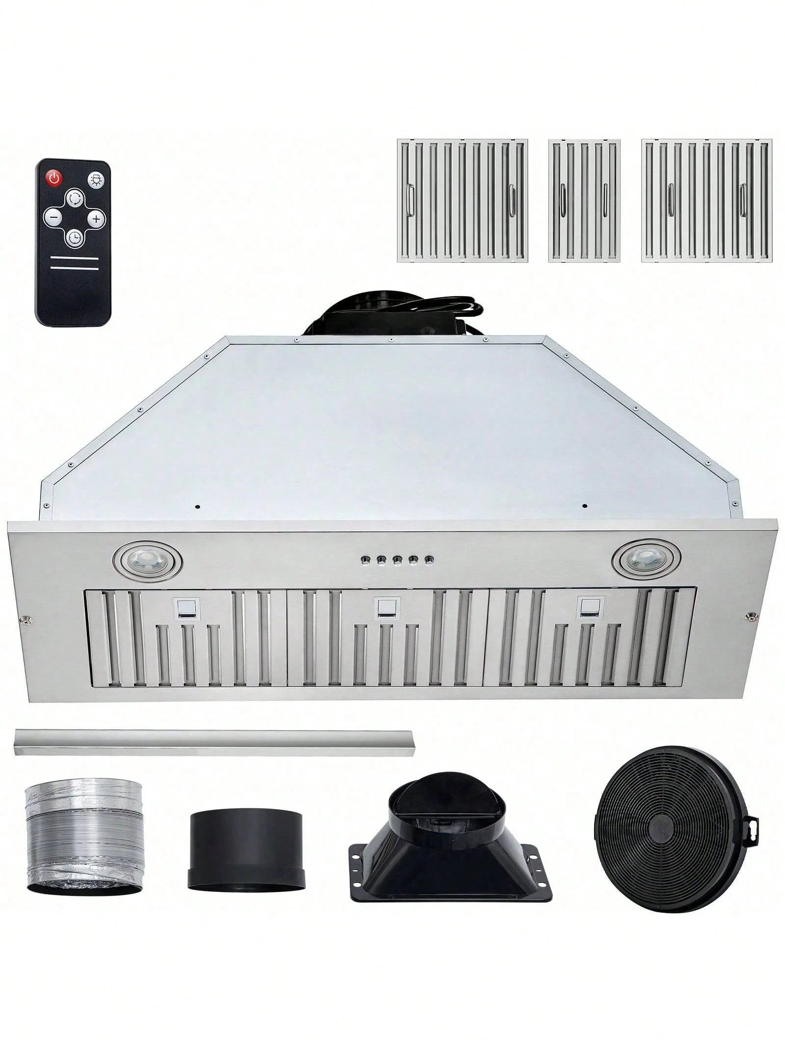 Insert Range Hood, 800CFM 3-Speed, 36 Inch Stainless Steel Built-In Kitchen Vent With Push Button Control LED Lights Baffle Filters, Ducted/Ductless Convertible, ETL Listed
