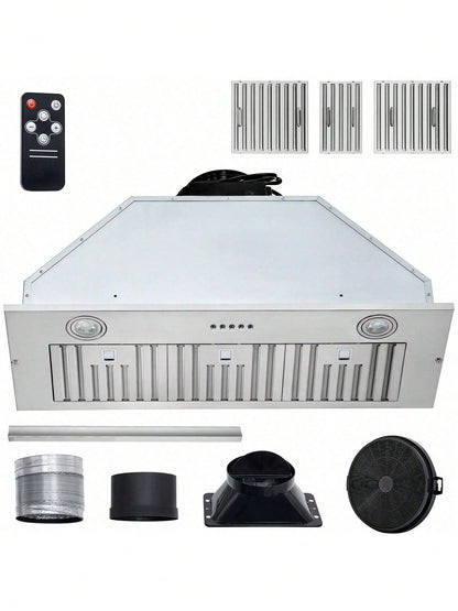 Insert Range Hood, 800CFM 3-Speed, 36 Inch Stainless Steel Built-In Kitchen Vent With Push Button Control LED Lights Baffle Filters, Ducted/Ductless Convertible, ETL Listed