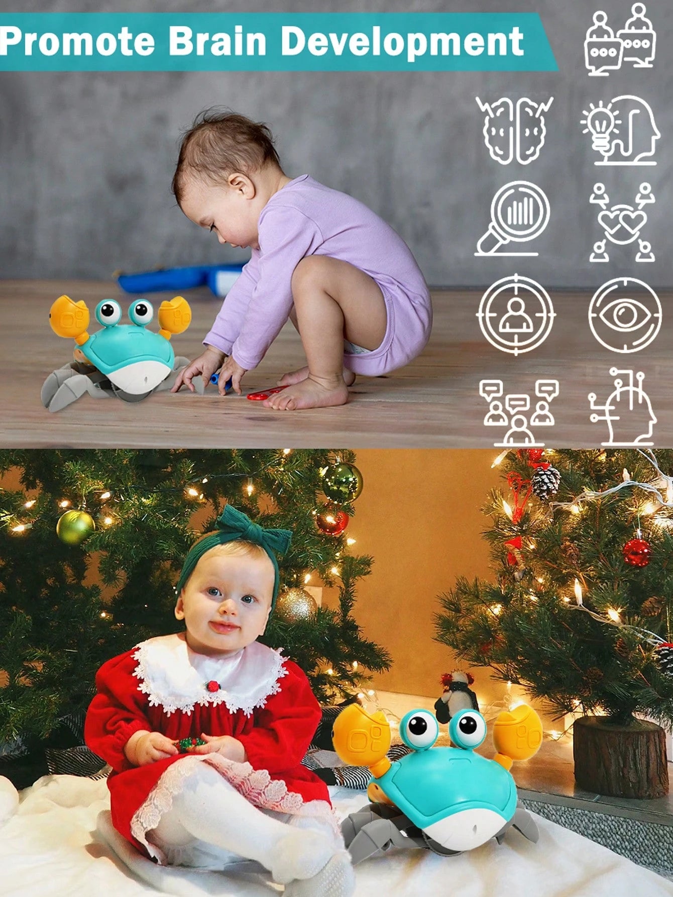 Interactive Crawling Crab Baby Toy, Music Crab For Infant Tummy Time & Toddler Walking, Senses Obstacle Avoidance, Fun Birthday Gift For Boys And Girls