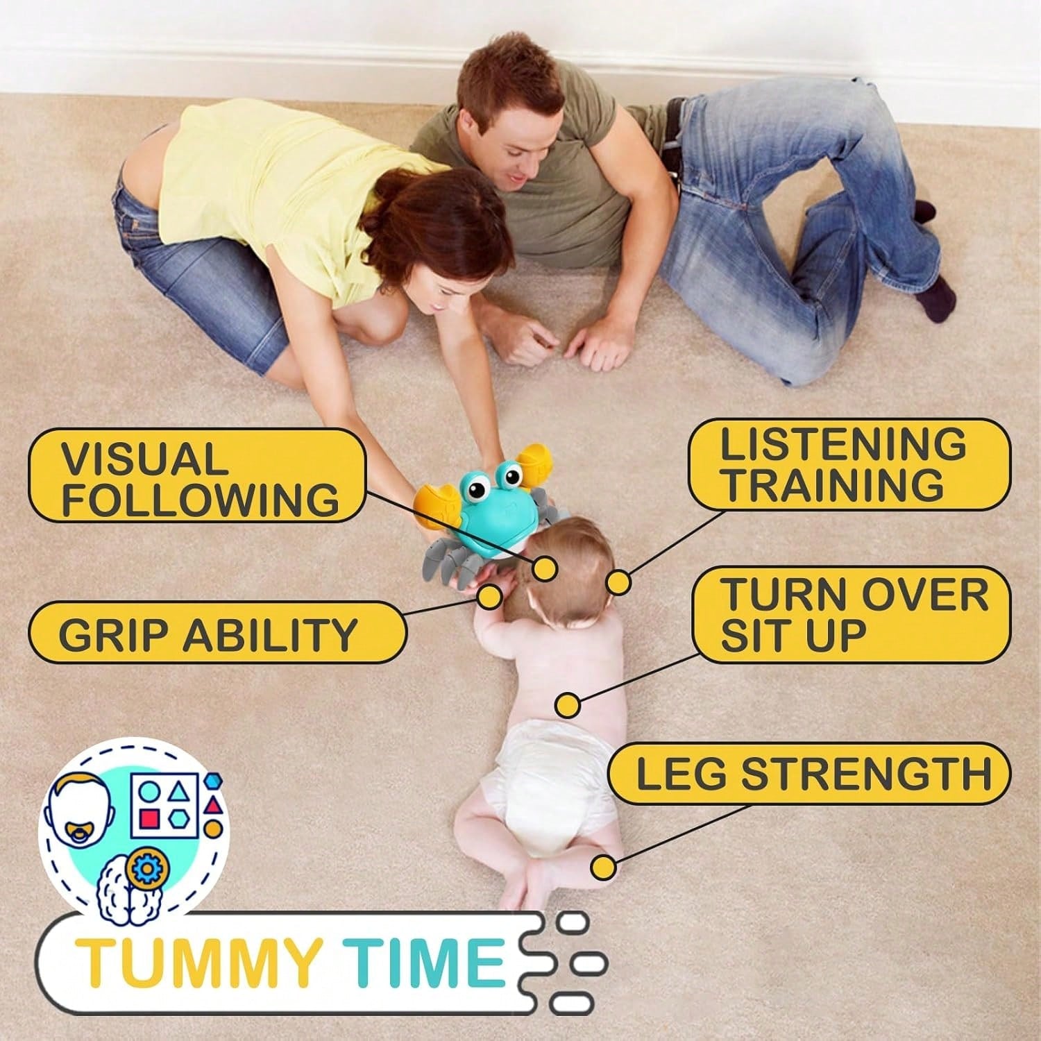 Interactive Crawling Crab Baby Toy, Music Crab For Infant Tummy Time & Toddler Walking, Senses Obstacle Avoidance, Fun Birthday Gift For Boys And Girls
