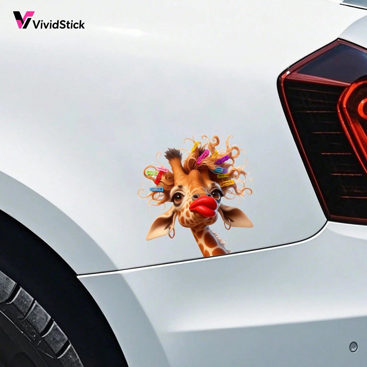Interesting Curly Giraffe Car Stickers Cute Cartoon Giraffe Colorful Hair Clip Red Lips Vinyl Stickers Detachable Decorative Stickers Suitable For Car Windows, Cars, Trucks