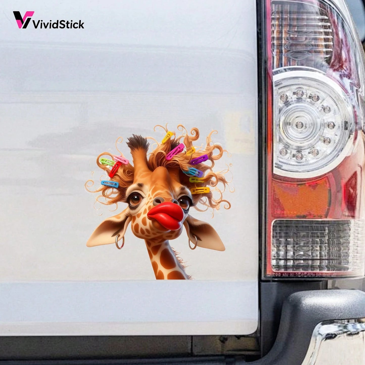 Interesting Curly Giraffe Car Stickers Cute Cartoon Giraffe Colorful Hair Clip Red Lips Vinyl Stickers Detachable Decorative Stickers Suitable For Car Windows, Cars, Trucks