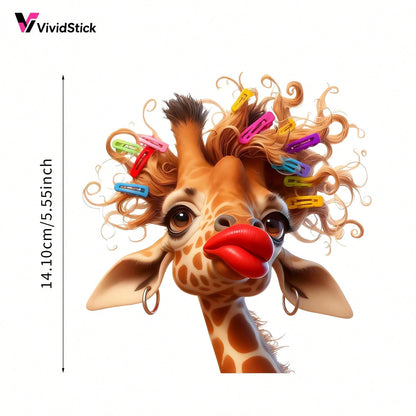 Interesting Curly Giraffe Car Stickers Cute Cartoon Giraffe Colorful Hair Clip Red Lips Vinyl Stickers Detachable Decorative Stickers Suitable For Car Windows, Cars, Trucks