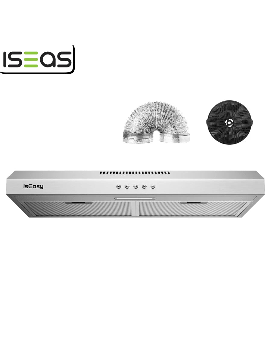 IsEasy Range Hood 36 Inch Kitchen Hood Under Cabinet Range Hood, Ductless/Ducted Convertible, Slim Stove Vent Hood 36 Inch With 3 Speed Exhaust Fan, Stainless Steel Range Hoods