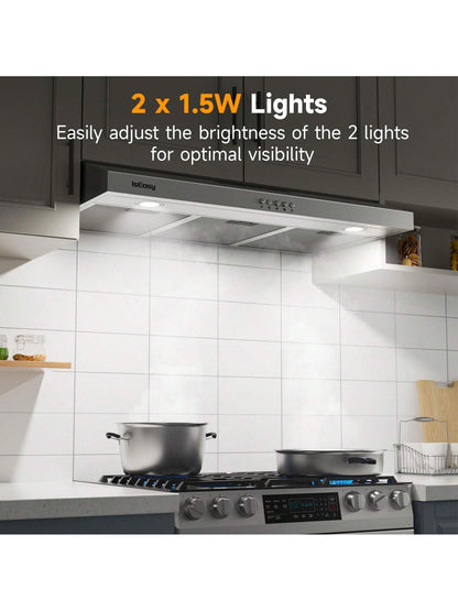 IsEasy Range Hood 36 Inch Kitchen Hood Under Cabinet Range Hood, Ductless/Ducted Convertible, Slim Stove Vent Hood 36 Inch With 3 Speed Exhaust Fan, Stainless Steel Range Hoods