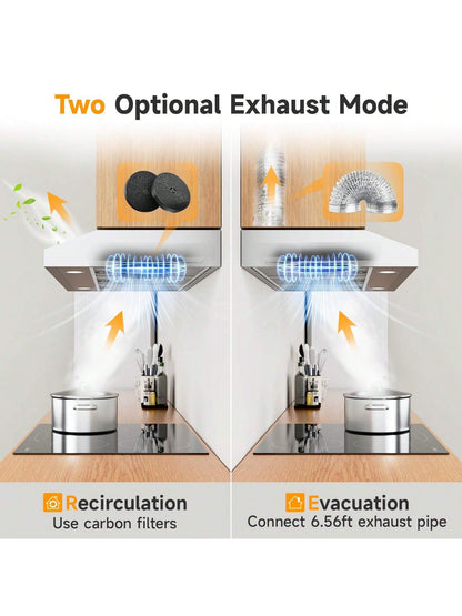 IsEasy Range Hood 36 Inch Kitchen Hood Under Cabinet Range Hood, Ductless/Ducted Convertible, Slim Stove Vent Hood 36 Inch With 3 Speed Exhaust Fan, Stainless Steel Range Hoods