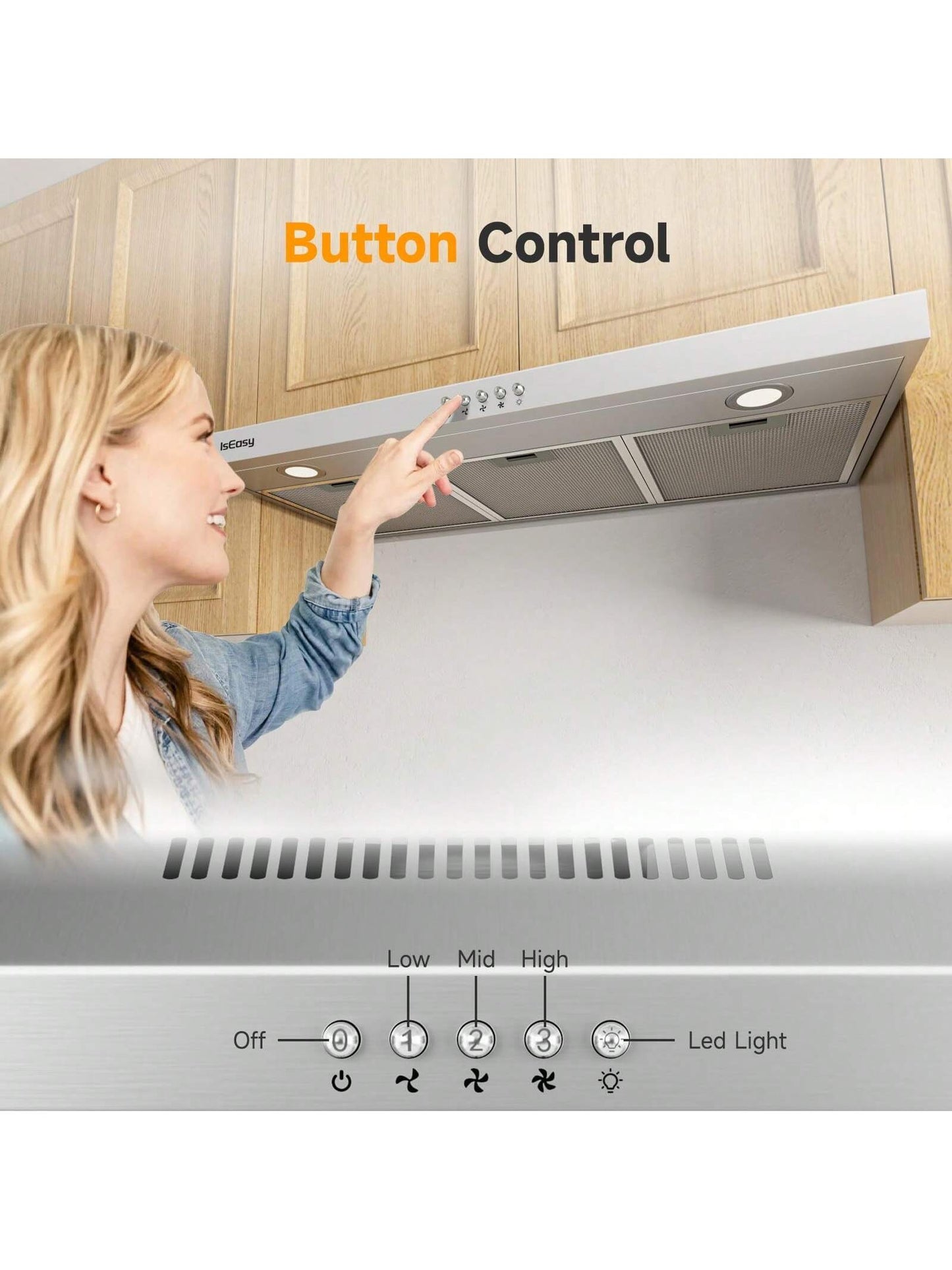 IsEasy Range Hood 36 Inch Kitchen Hood Under Cabinet Range Hood, Ductless/Ducted Convertible, Slim Stove Vent Hood 36 Inch With 3 Speed Exhaust Fan, Stainless Steel Range Hoods