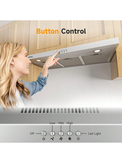 IsEasy Range Hood 36 Inch Kitchen Hood Under Cabinet Range Hood, Ductless/Ducted Convertible, Slim Stove Vent Hood 36 Inch With 3 Speed Exhaust Fan, Stainless Steel Range Hoods