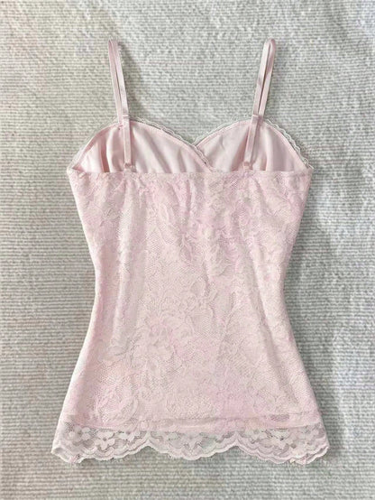 IslaSuriya Cherry Blossom Pink Lace Bow Tie Waist Camisole