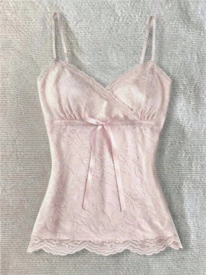 IslaSuriya Cherry Blossom Pink Lace Bow Tie Waist Camisole
