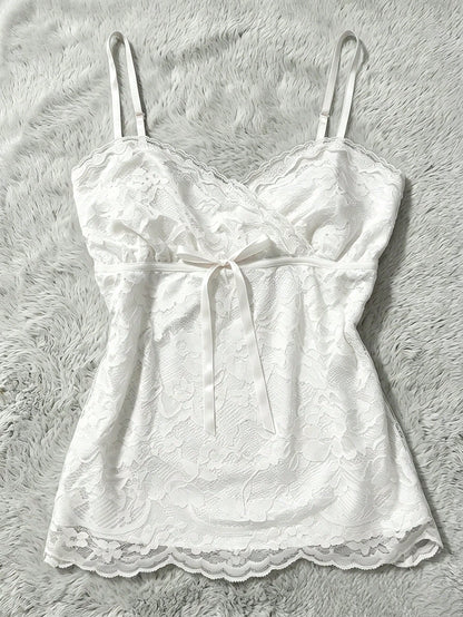 IslaSuriya Cherry Blossom Pink Lace Bow Tie Waist Camisole