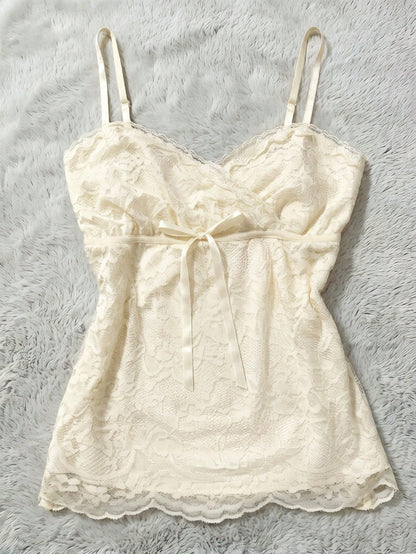 IslaSuriya Cherry Blossom Pink Lace Bow Tie Waist Camisole