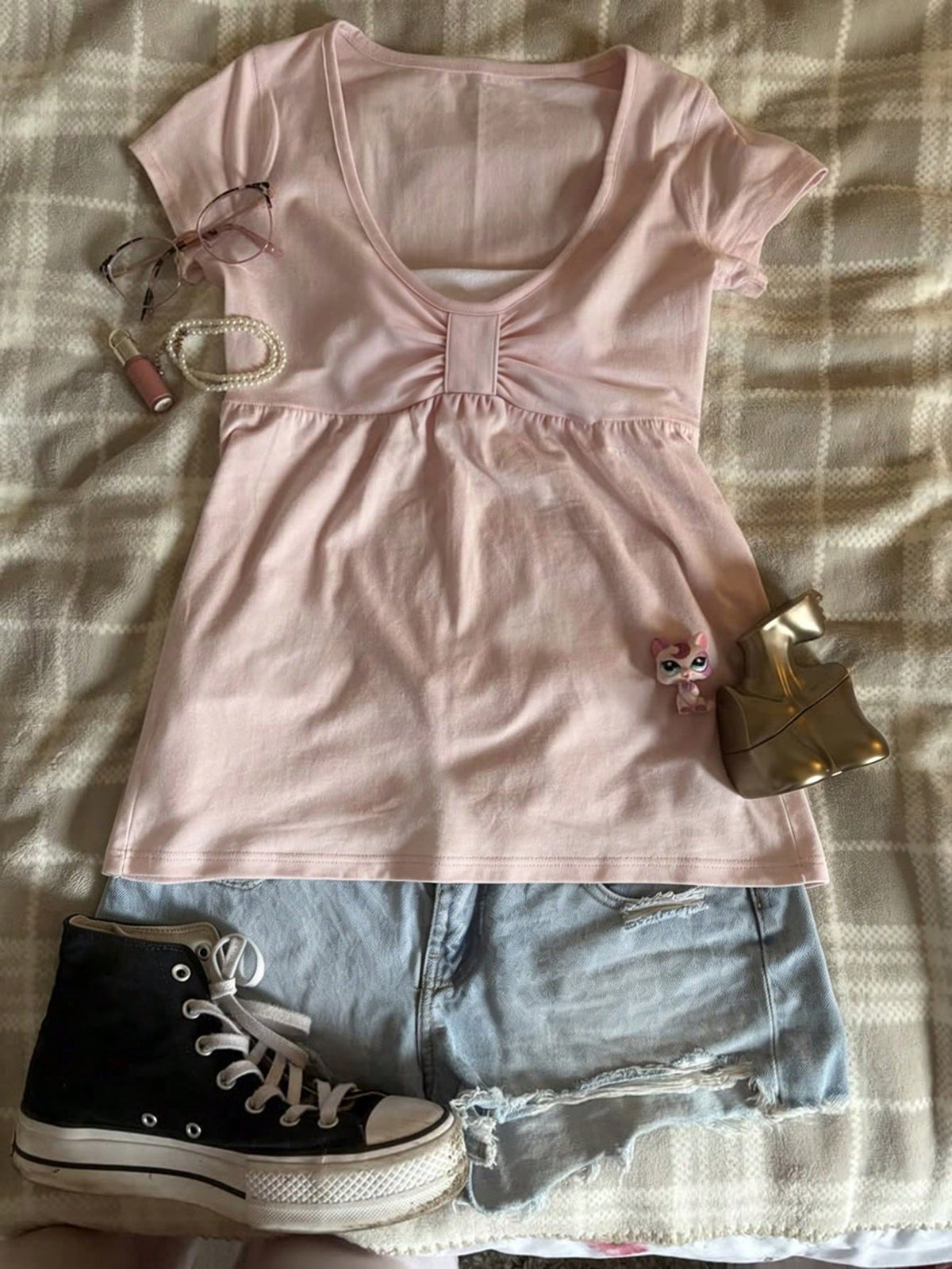 IslaSuriya Solid Color Women's Contrast Lace Short Sleeve Casual T-Shirt