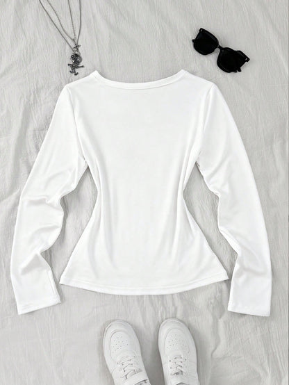 IslaSuriya Women's Letter Print V-Neck Casual Long Sleeve T-Shirt