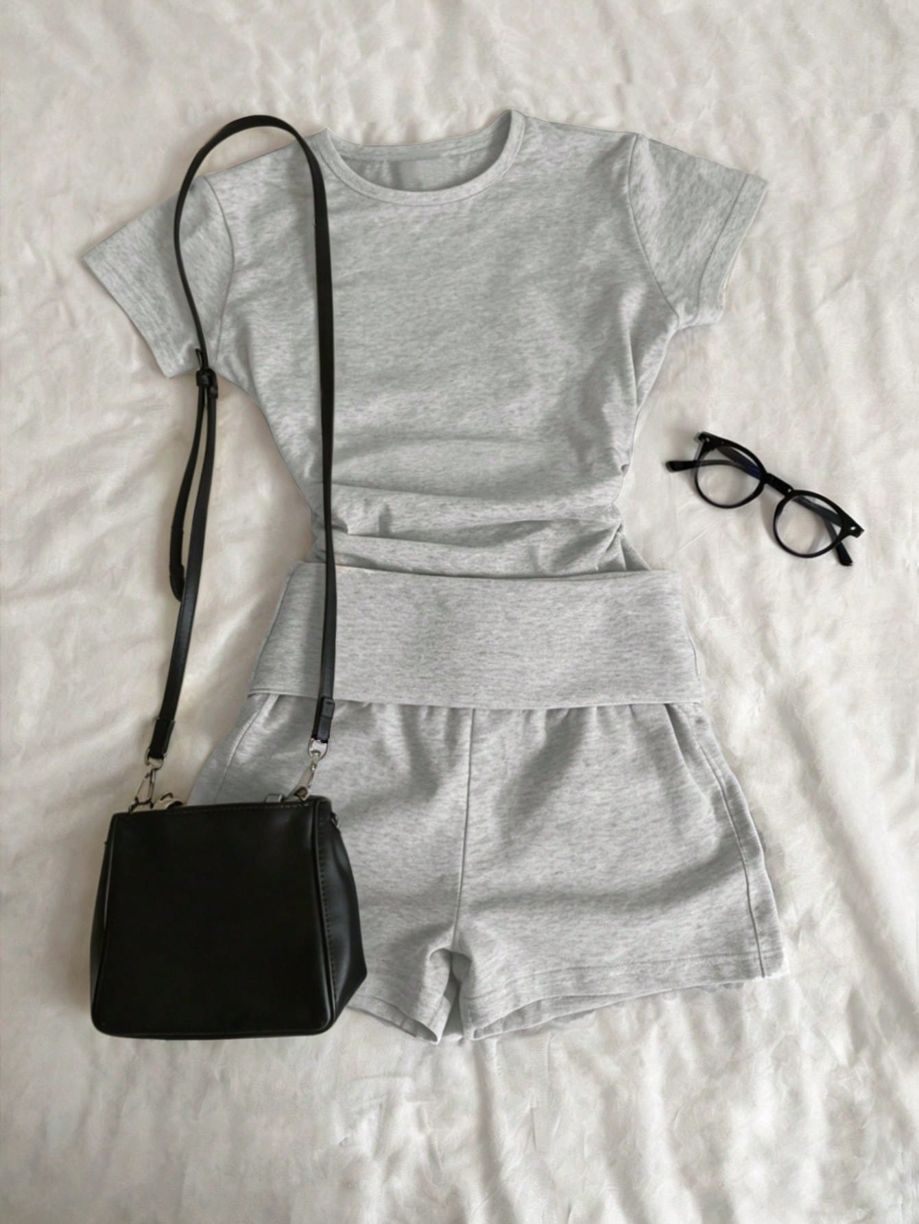 IslaSuriya Women's Minimalist Casual Grey 2 Pieces Set, Round Neck Comfortable Casual Outfit, Suitable For Spring/Summer Casual Daily Wear