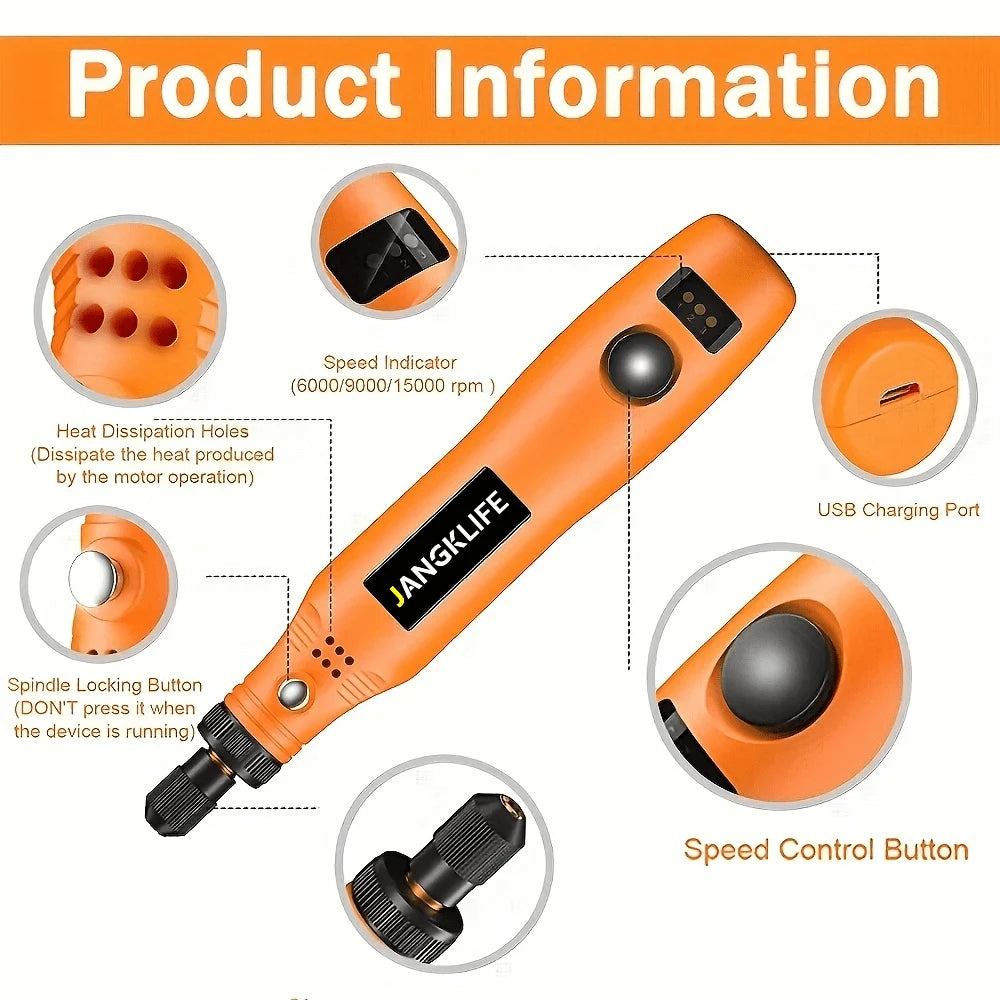 JANGKLIFE Mini Electric Drill & Rotary Tool Kit- 36pcs Accessory Set, With Flexible Shaft, USB Charging, 3 Speed Modes, Suitable For DIY Crafts, Handmade, Multi-Function Tool