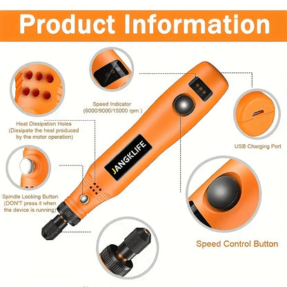 JANGKLIFE Mini Electric Drill & Rotary Tool Kit- 36pcs Accessory Set, With Flexible Shaft, USB Charging, 3 Speed Modes, Suitable For DIY Crafts, Handmade, Multi-Function Tool
