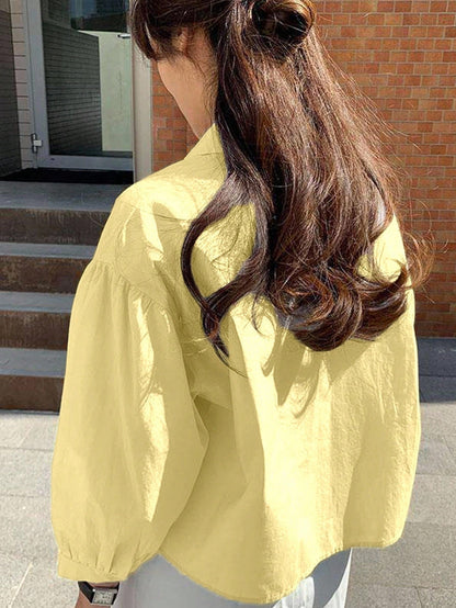 Jouncy Casual Loose Solid Color Cropped Long Sleeve Shirt