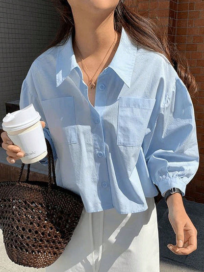 Jouncy Casual Loose Solid Color Cropped Long Sleeve Shirt
