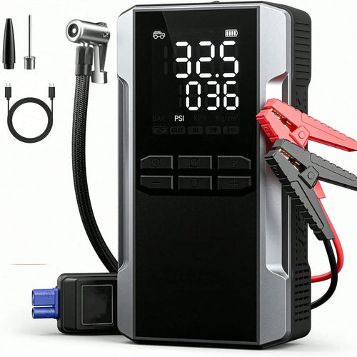 Jump Starter With 290PSI Air Compressor, 12V Car Battery Booster, Portable Jump Box (10.0 Gas/10.0L ) Tire Inflator, Jumper Cables, And LED Light (Jump Starter With Air Compressor)