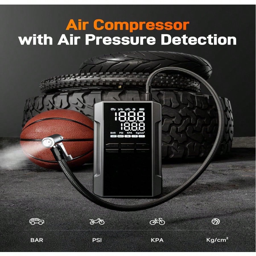 Jump Starter With 290PSI Air Compressor, 12V Car Battery Booster, Portable Jump Box (10.0 Gas/10.0L ) Tire Inflator, Jumper Cables, And LED Light (Jump Starter With Air Compressor)