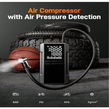 Jump Starter With 290PSI Air Compressor, 12V Car Battery Booster, Portable Jump Box (10.0 Gas/10.0L ) Tire Inflator, Jumper Cables, And LED Light (Jump Starter With Air Compressor)