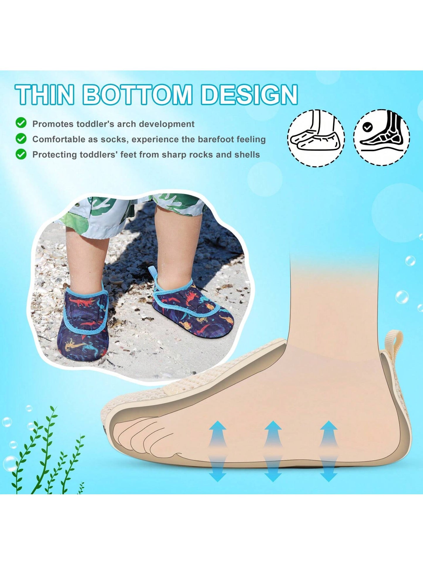 Kids Adjustable Strap Aquatic Shoes- Lightweight, Comfortable And Breathable, Perfect For Spring And Summer, Suitable For Casual, Beach, Swimming